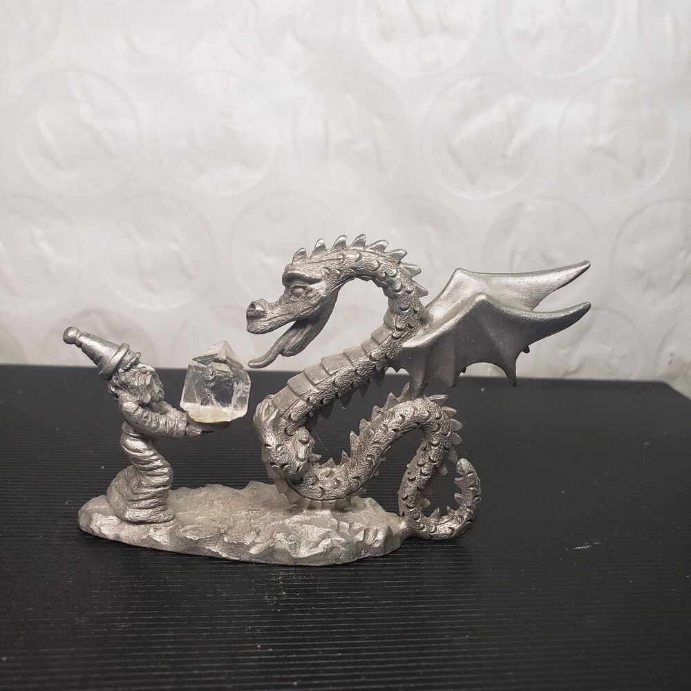 Vintage Spoontiques Pewter Wizard & Dragon Figurine #WWW